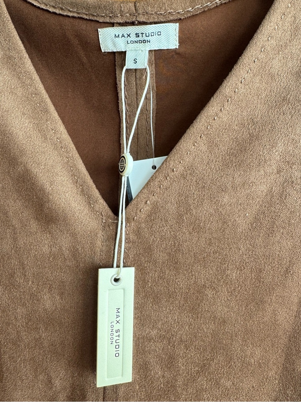 Max Studio Ultra-suede Jumper Vicuña Brown Mod 60s A-Line Pinafore Size Small - Picture 7 of 10